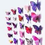 3D butterflies with magnet, house or event decorations, set of 12 pieces, purple color